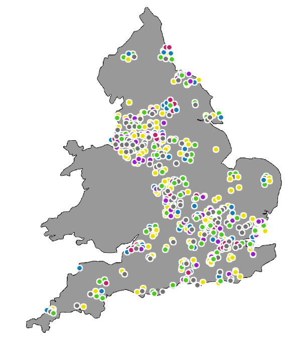 Map showing locations of NPQ events nationally